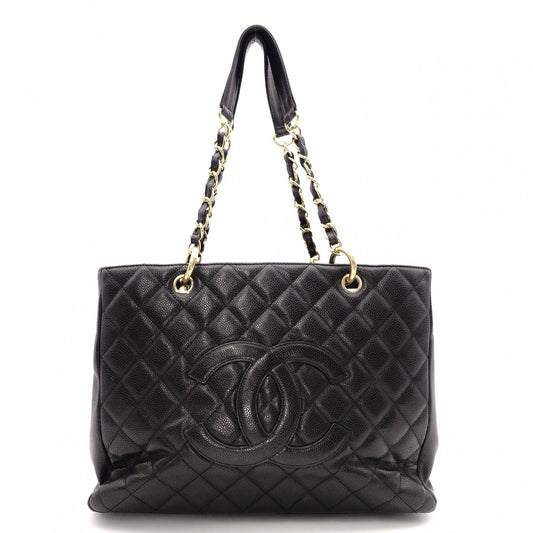 CHANEL GST Matelassé Caviar Skin Shoulder Bag, Tote Bag, Leather, Black, Gold Hardware