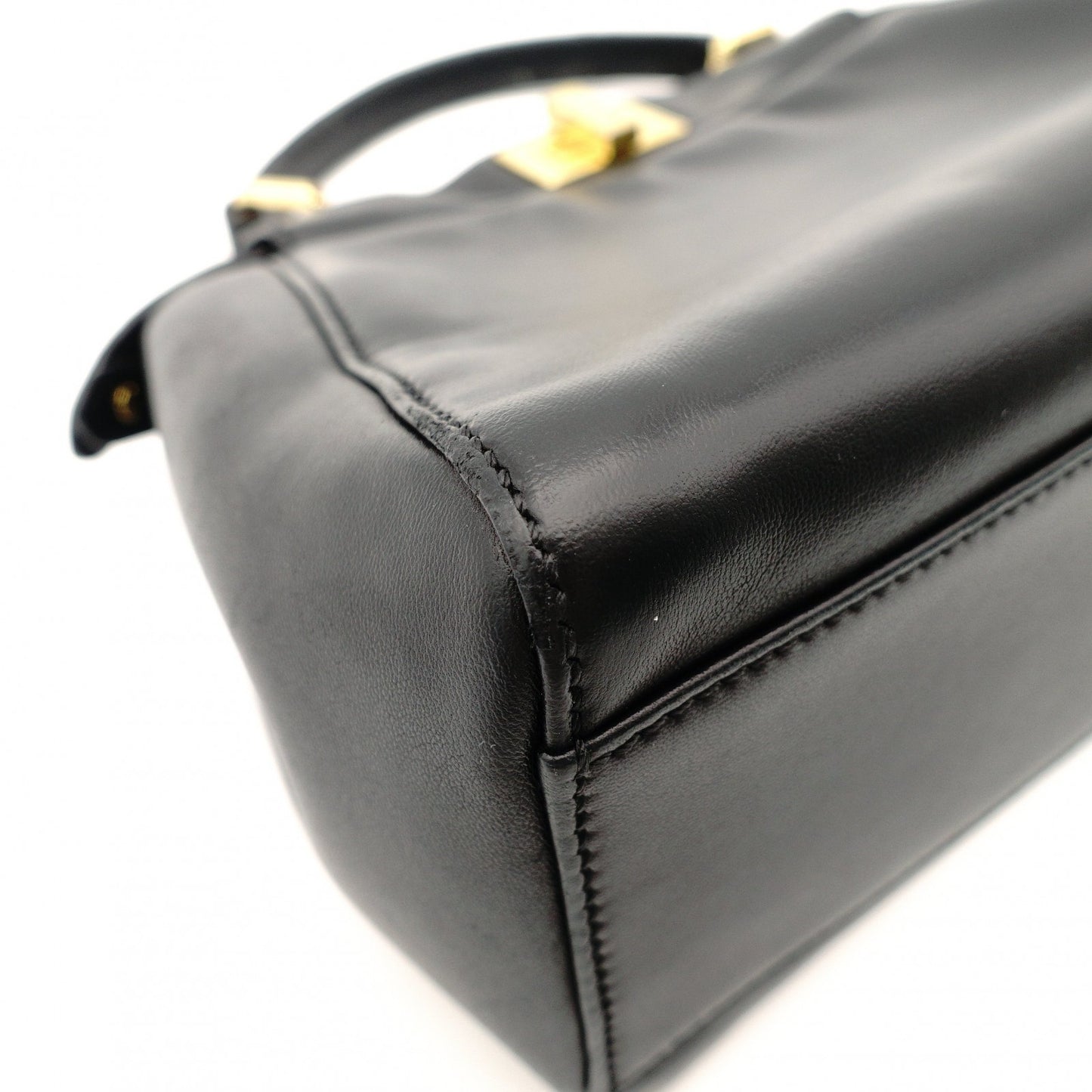 FENDI Mini Peekaboo Handbag Black Leather 2-Way Crossbody Black Gold Hardware 7-10-1013