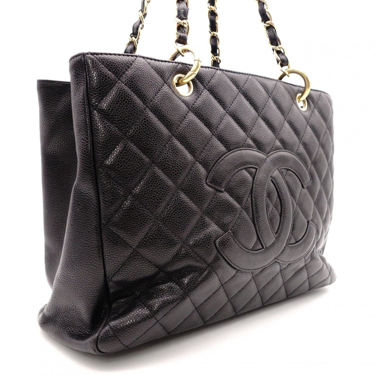 CHANEL GST Matelassé Caviar Skin Shoulder Bag, Tote Bag, Leather, Black, Gold Hardware