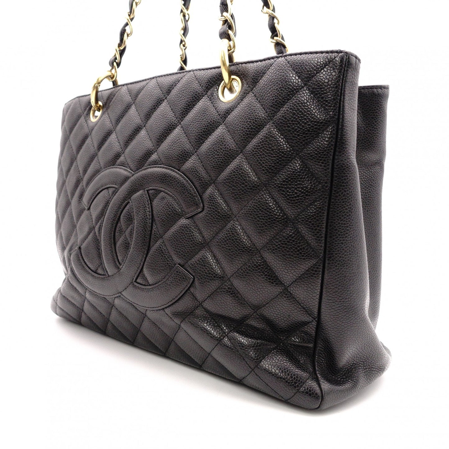 CHANEL GST Matelassé Caviar Skin Shoulder Bag, Tote Bag, Leather, Black, Gold Hardware