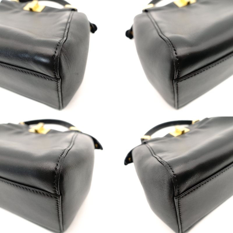 FENDI Mini Peekaboo Handbag Black Leather 2-Way Crossbody Black Gold Hardware 7-10-1013