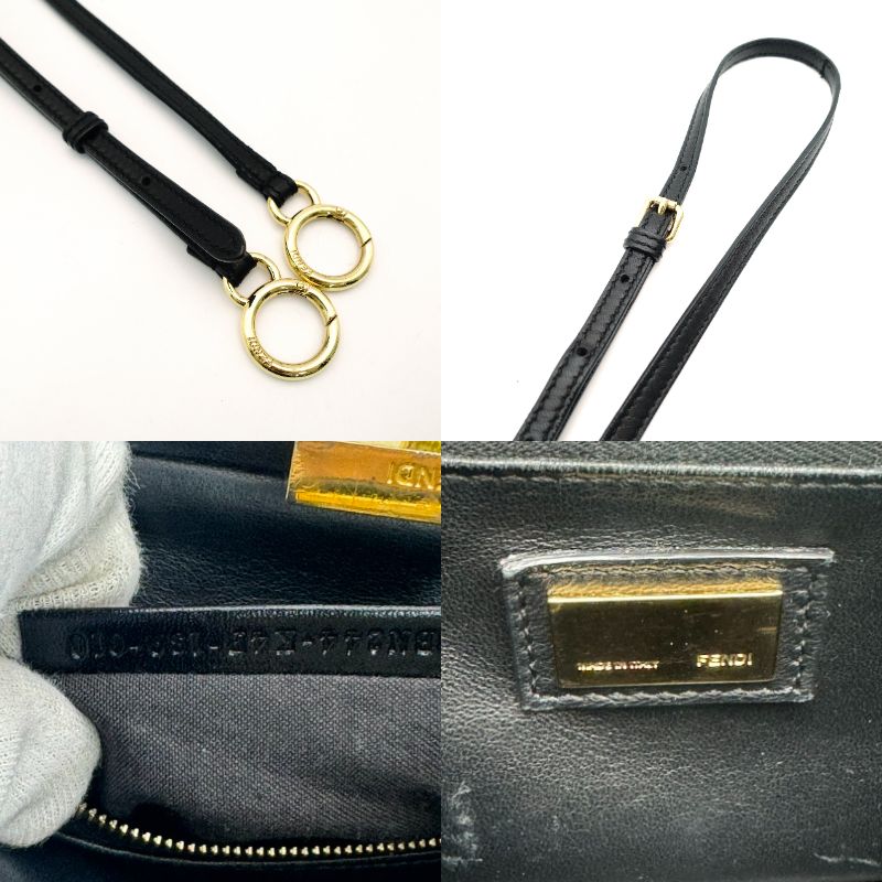 FENDI Mini Peekaboo Handbag Black Leather 2-Way Crossbody Black Gold Hardware 7-10-1013