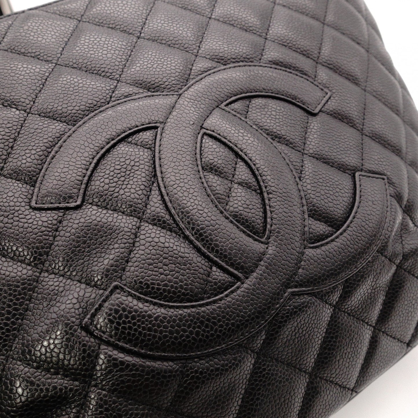 CHANEL GST Matelassé Caviar Skin Shoulder Bag, Tote Bag, Leather, Black, Gold Hardware