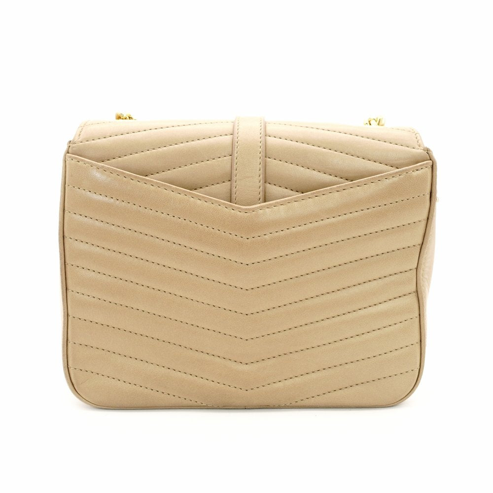 Saint Laurent Surpis V-Stitch Chain Shoulder Bag Beige Leather Gold Hardware YSL Crossbody 7-11-197