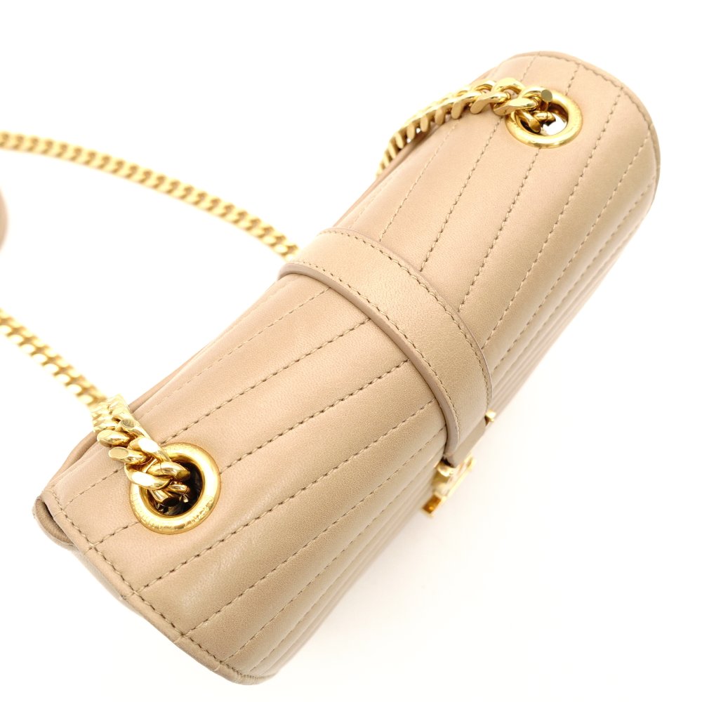 Saint Laurent Surpis V-Stitch Chain Shoulder Bag Beige Leather Gold Hardware YSL Crossbody 7-11-197
