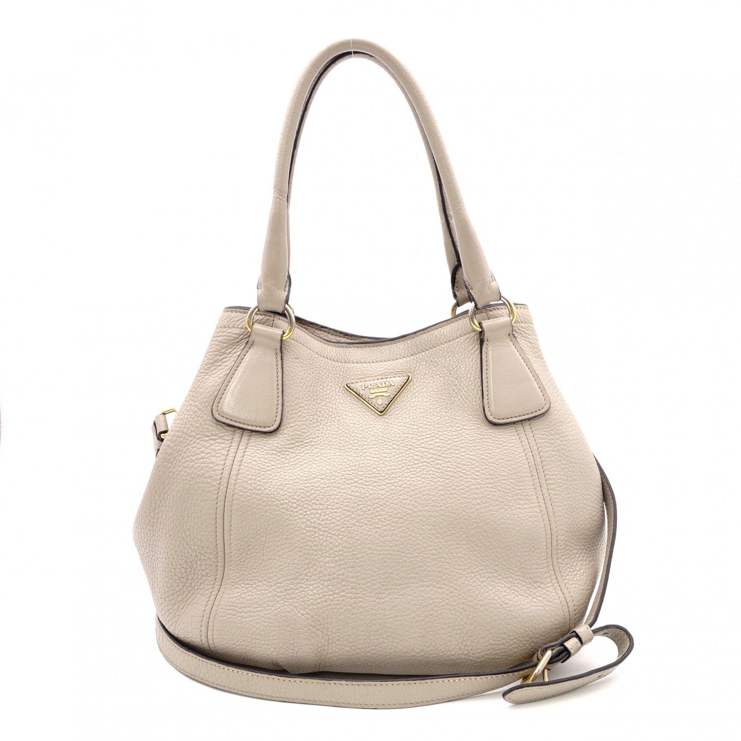 PRADA Vittello Dino Handbag, 2-Way, Leather, Beige, Women's