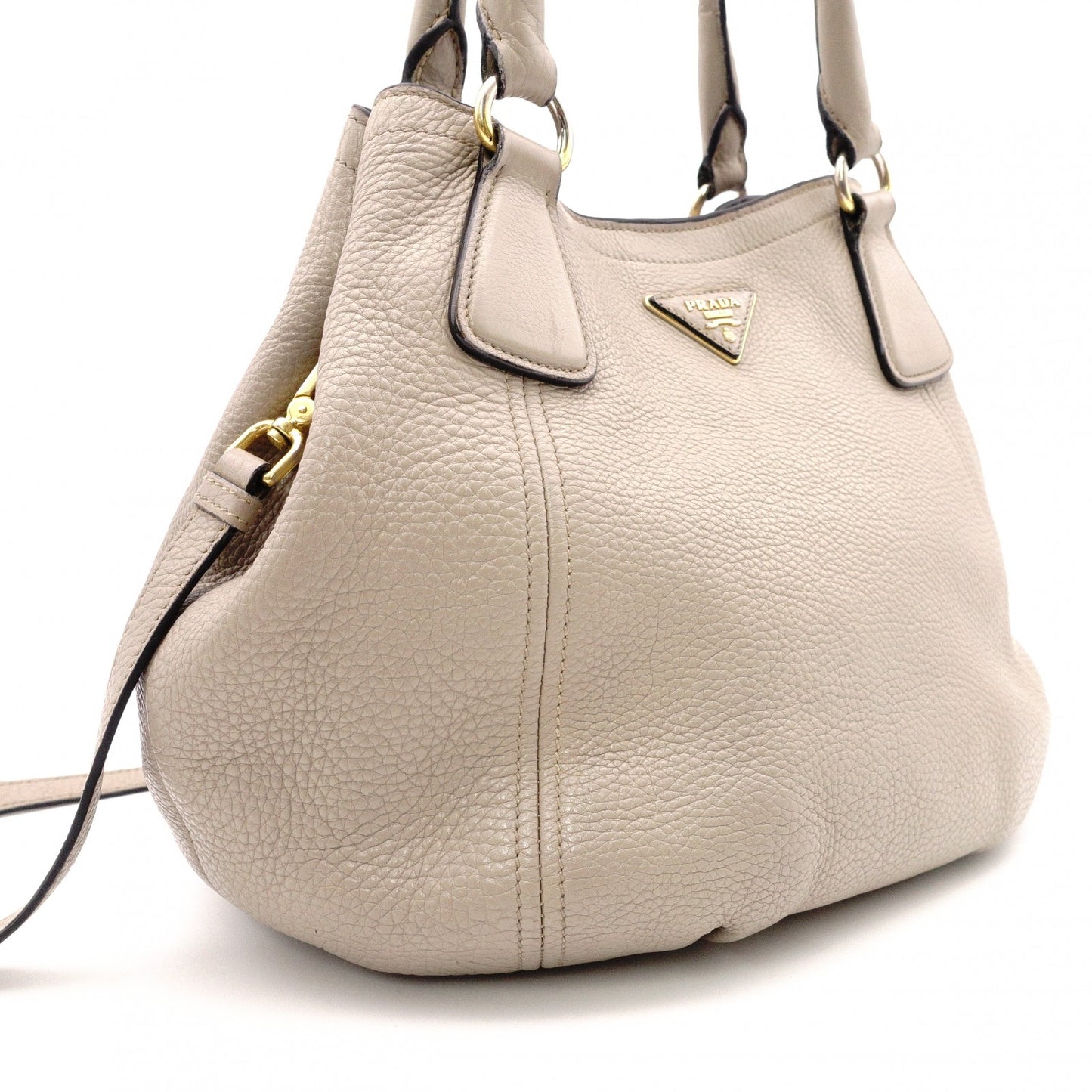 PRADA Vittello Dino Handbag, 2-Way, Leather, Beige, Women's