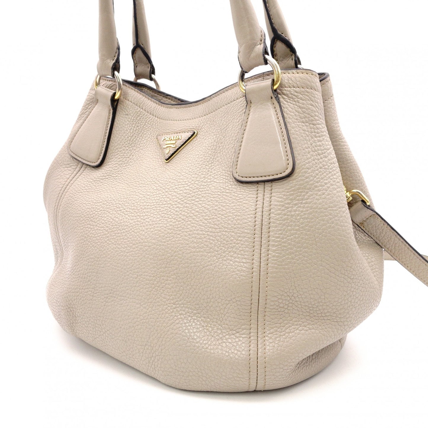 PRADA Vittello Dino Handbag, 2-Way, Leather, Beige, Women's