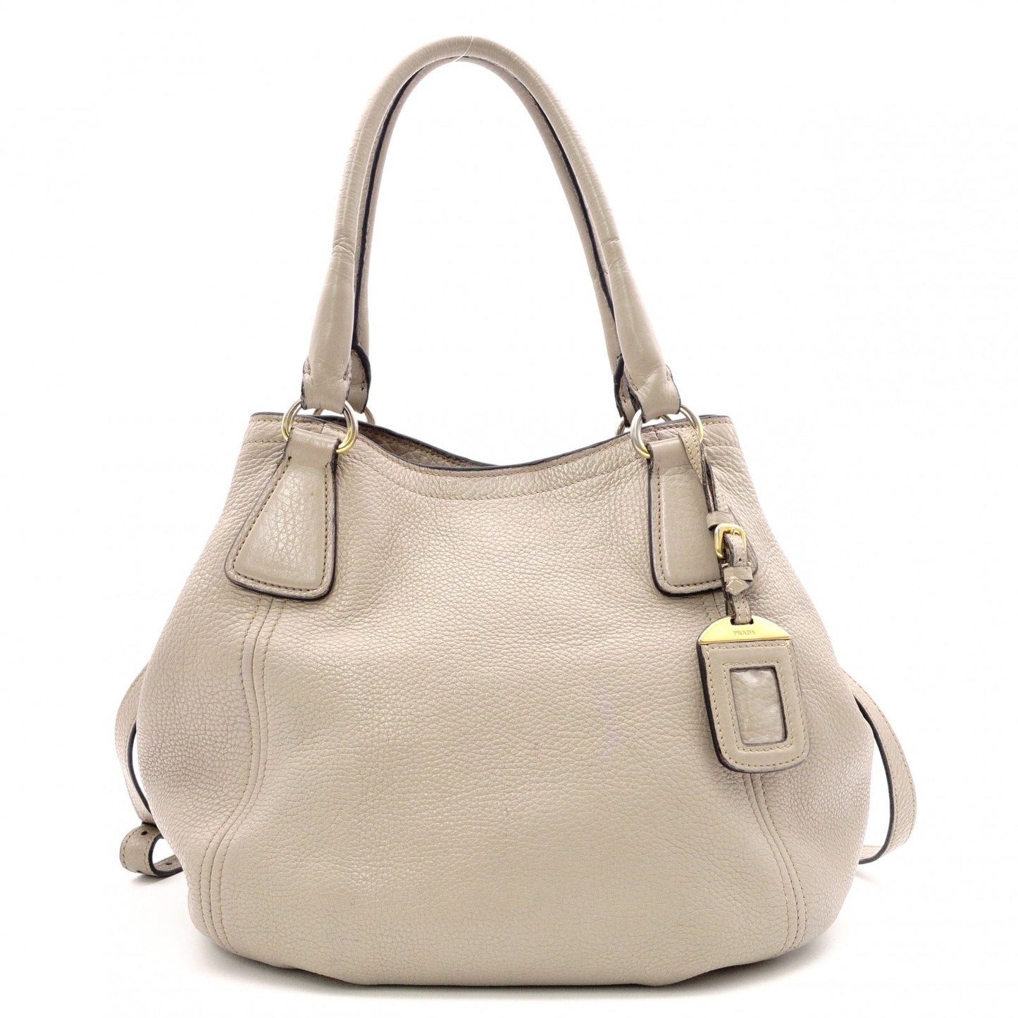 PRADA Vittello Dino Handbag, 2-Way, Leather, Beige, Women's