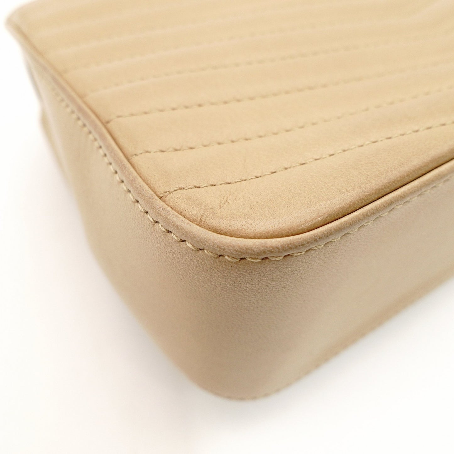 Saint Laurent Surpis V-Stitch Chain Shoulder Bag Beige Leather Gold Hardware YSL Crossbody 7-11-197