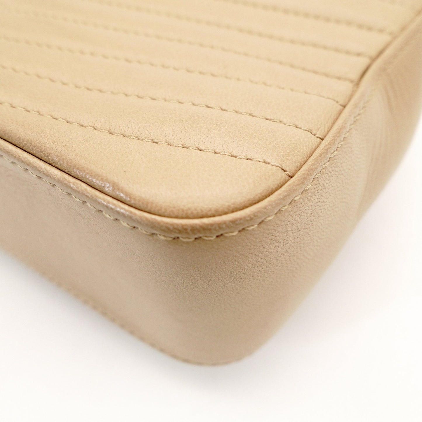 Saint Laurent Surpis V-Stitch Chain Shoulder Bag Beige Leather Gold Hardware YSL Crossbody 7-11-197