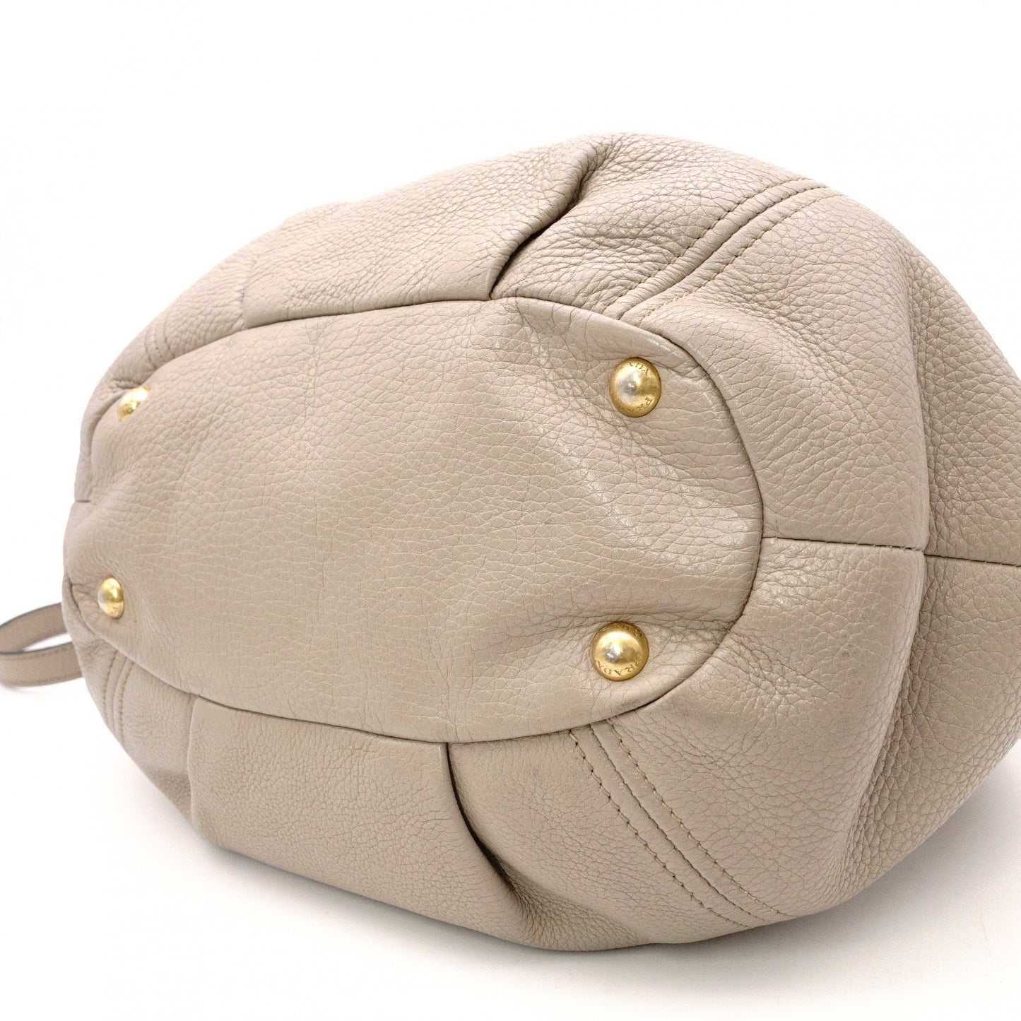 PRADA Vittello Dino Handbag, 2-Way, Leather, Beige, Women's