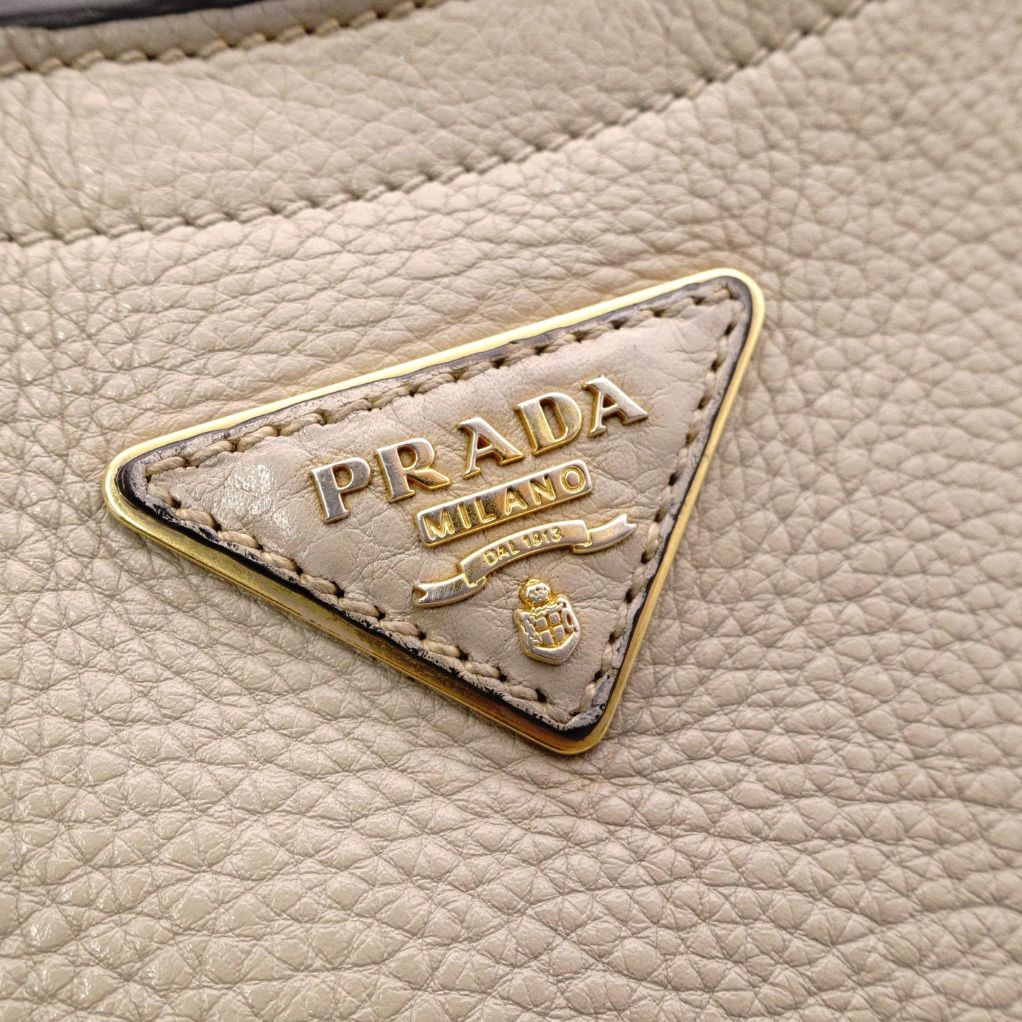 PRADA Vittello Dino Handbag, 2-Way, Leather, Beige, Women's