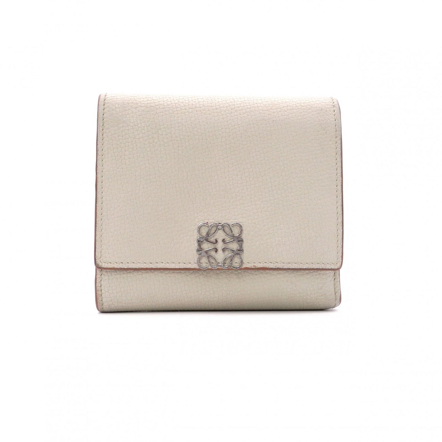 LOEWE Anagram Tri-fold Wallet, Leather, Beige, with Silver Hardware