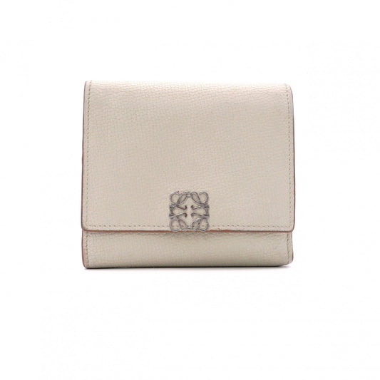 LOEWE Anagram Tri-fold Wallet, Leather, Beige, with Silver Hardware