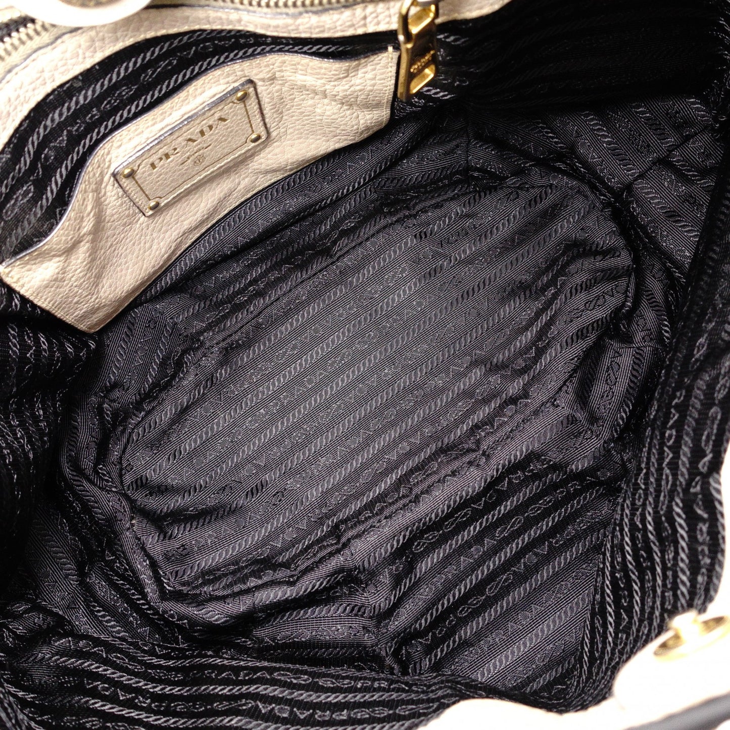 PRADA Vittello Dino Handbag, 2-Way, Leather, Beige, Women's