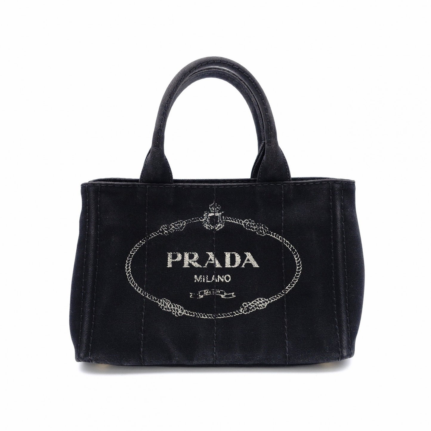 PRADA Canapa Mini Handbag Canvas Black 2-Way