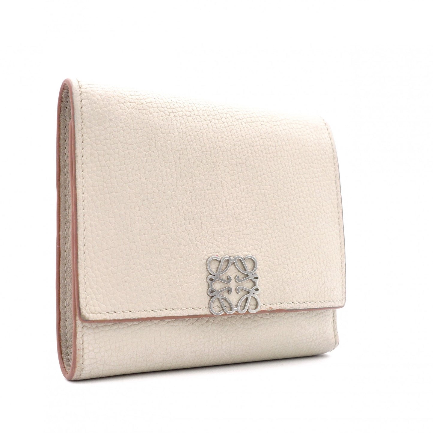 LOEWE Anagram Tri-fold Wallet, Leather, Beige, with Silver Hardware
