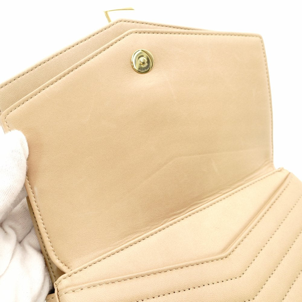 Saint Laurent Surpis V-Stitch Chain Shoulder Bag Beige Leather Gold Hardware YSL Crossbody 7-11-197