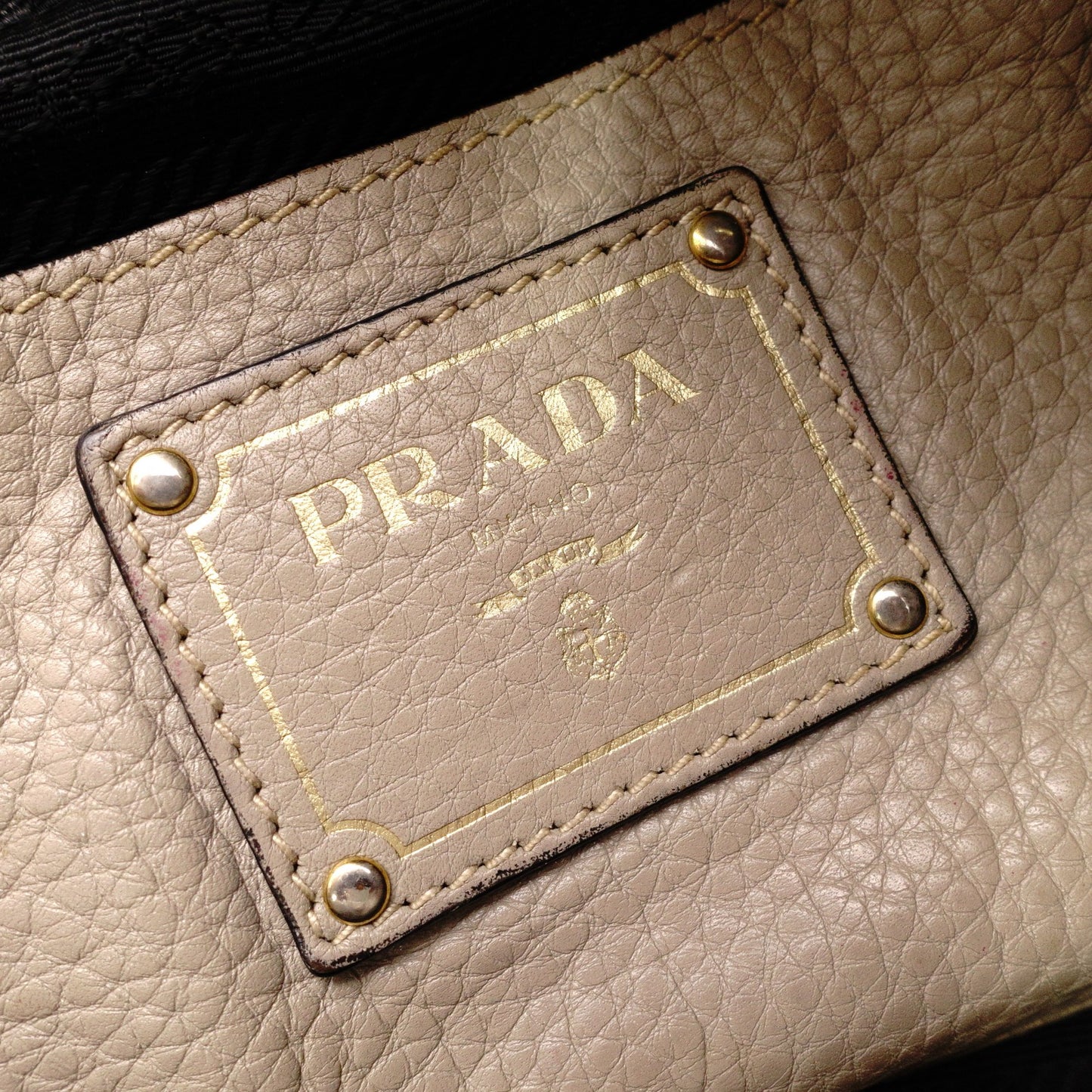 PRADA Vittello Dino Handbag, 2-Way, Leather, Beige, Women's