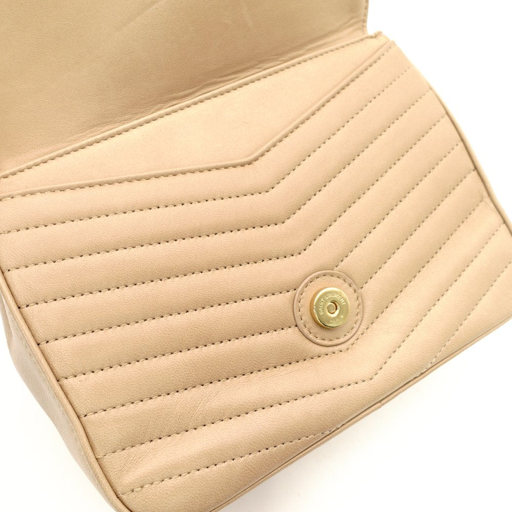 Saint Laurent Surpis V-Stitch Chain Shoulder Bag Beige Leather Gold Hardware YSL Crossbody 7-11-197