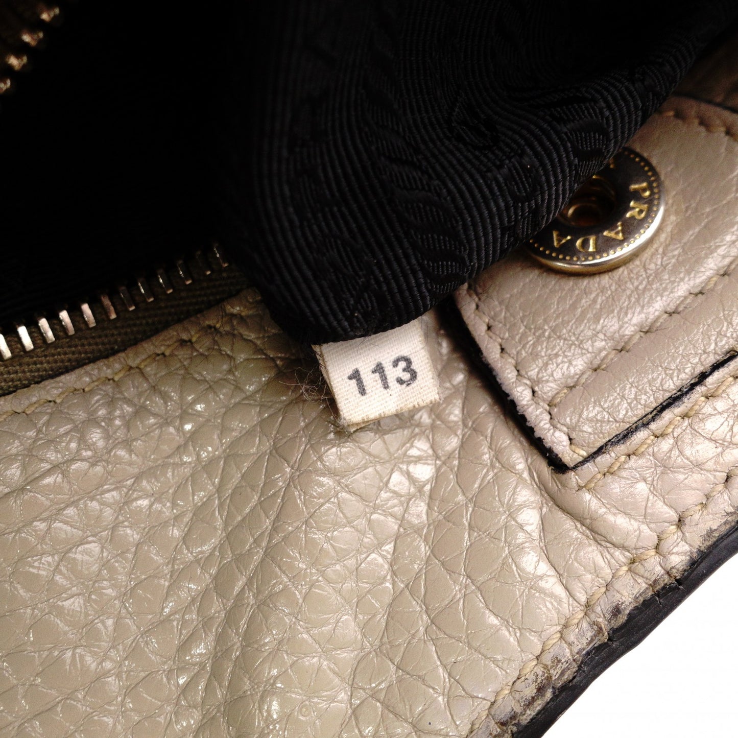 PRADA Vittello Dino Handbag, 2-Way, Leather, Beige, Women's