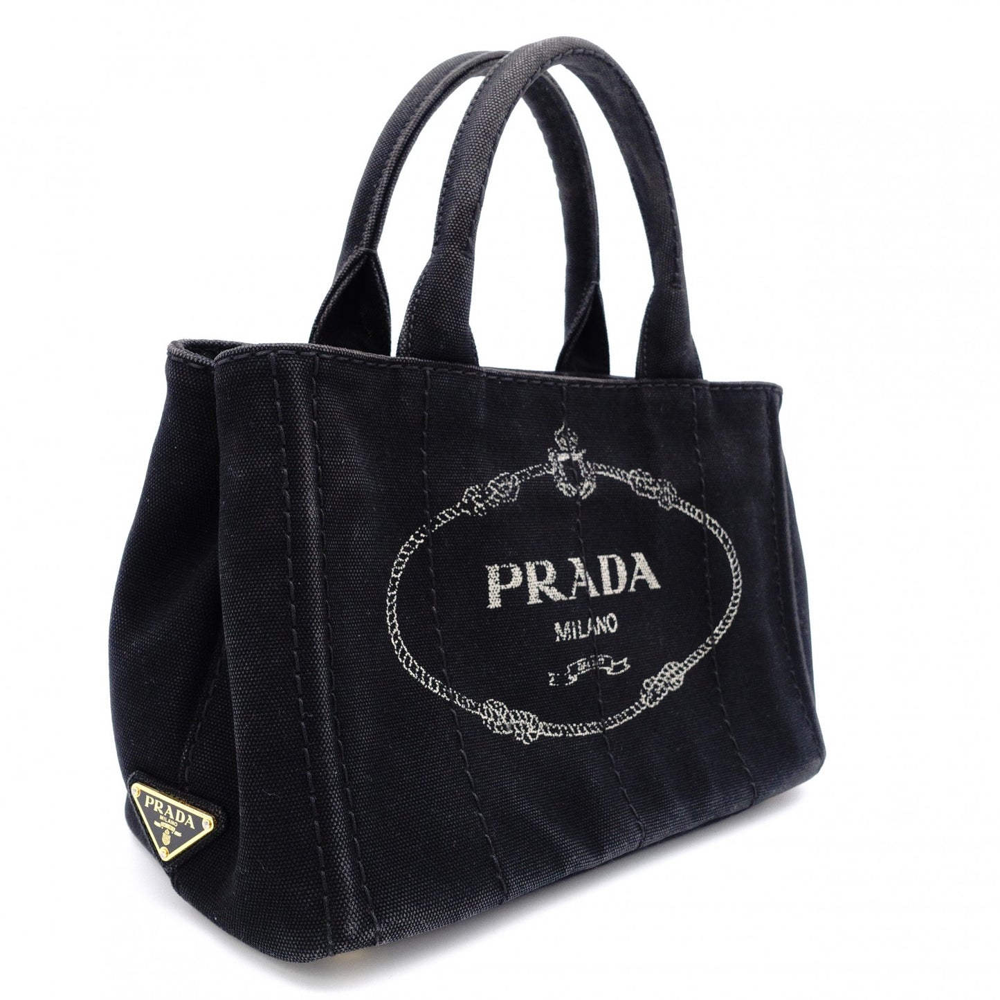 PRADA Canapa Mini Handbag Canvas Black 2-Way