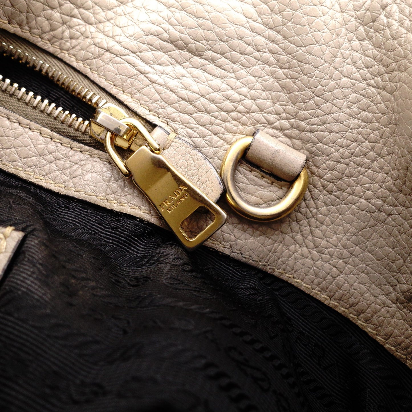 PRADA Vittello Dino Handbag, 2-Way, Leather, Beige, Women's
