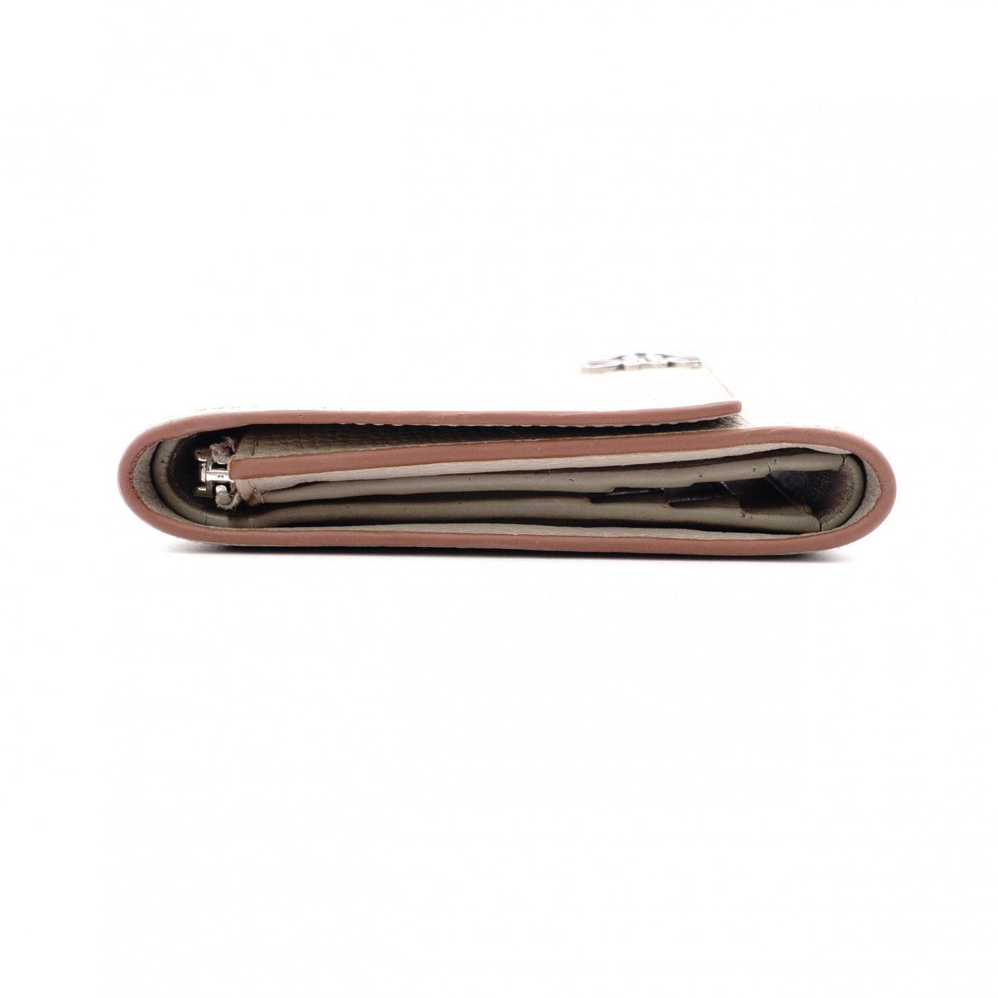 LOEWE Anagram Tri-fold Wallet, Leather, Beige, with Silver Hardware