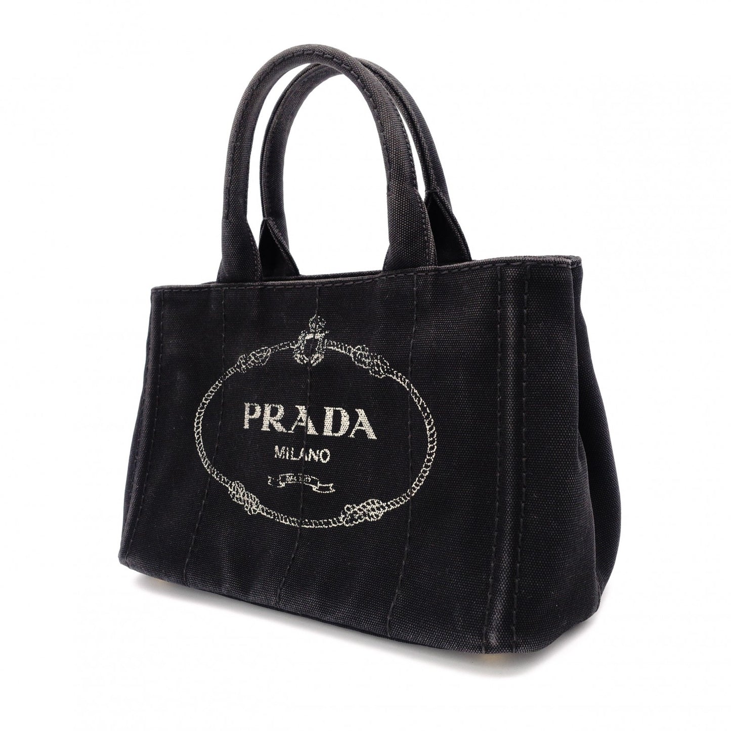 PRADA Canapa Mini Handbag Canvas Black 2-Way
