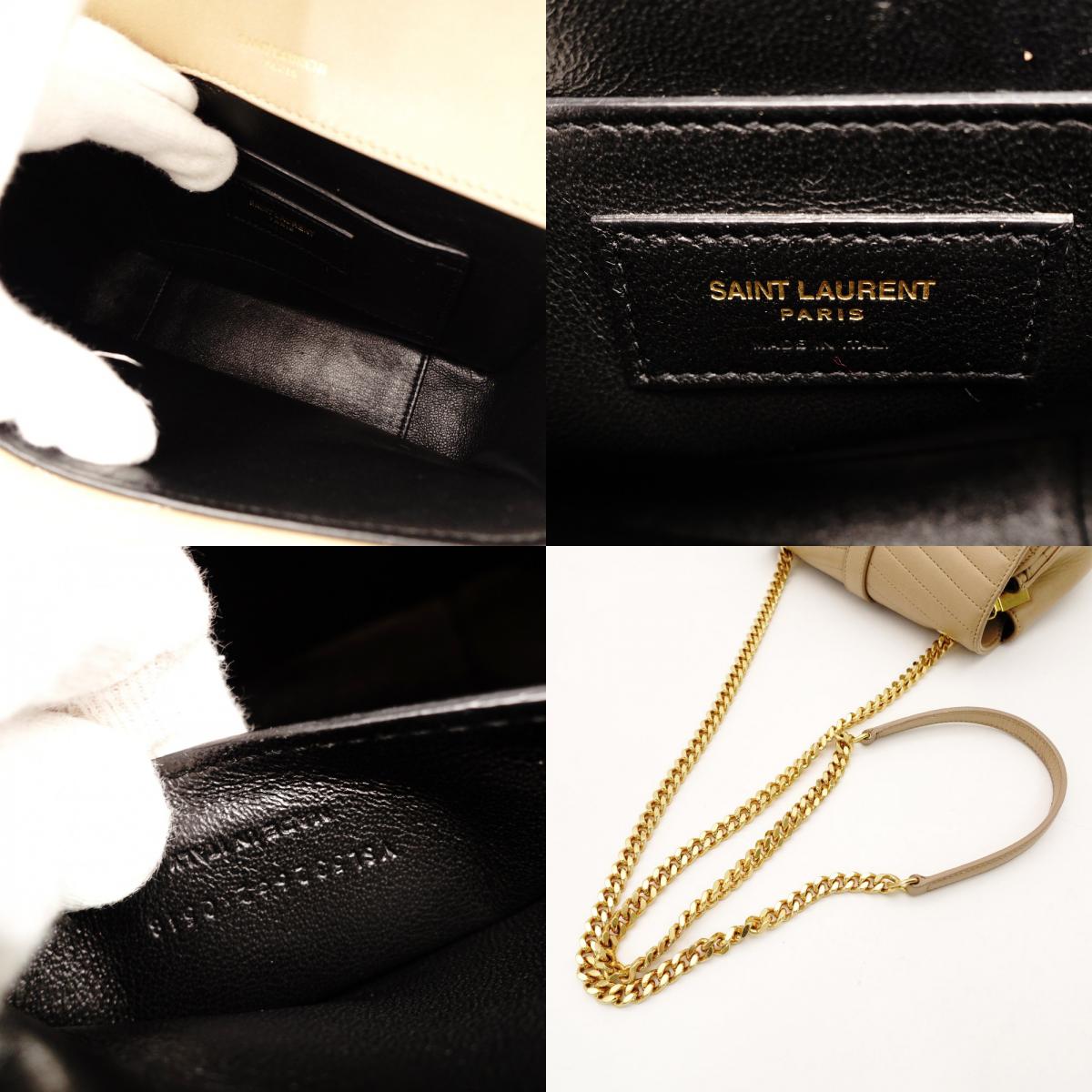 Saint Laurent Surpis V-Stitch Chain Shoulder Bag Beige Leather Gold Hardware YSL Crossbody 7-11-197
