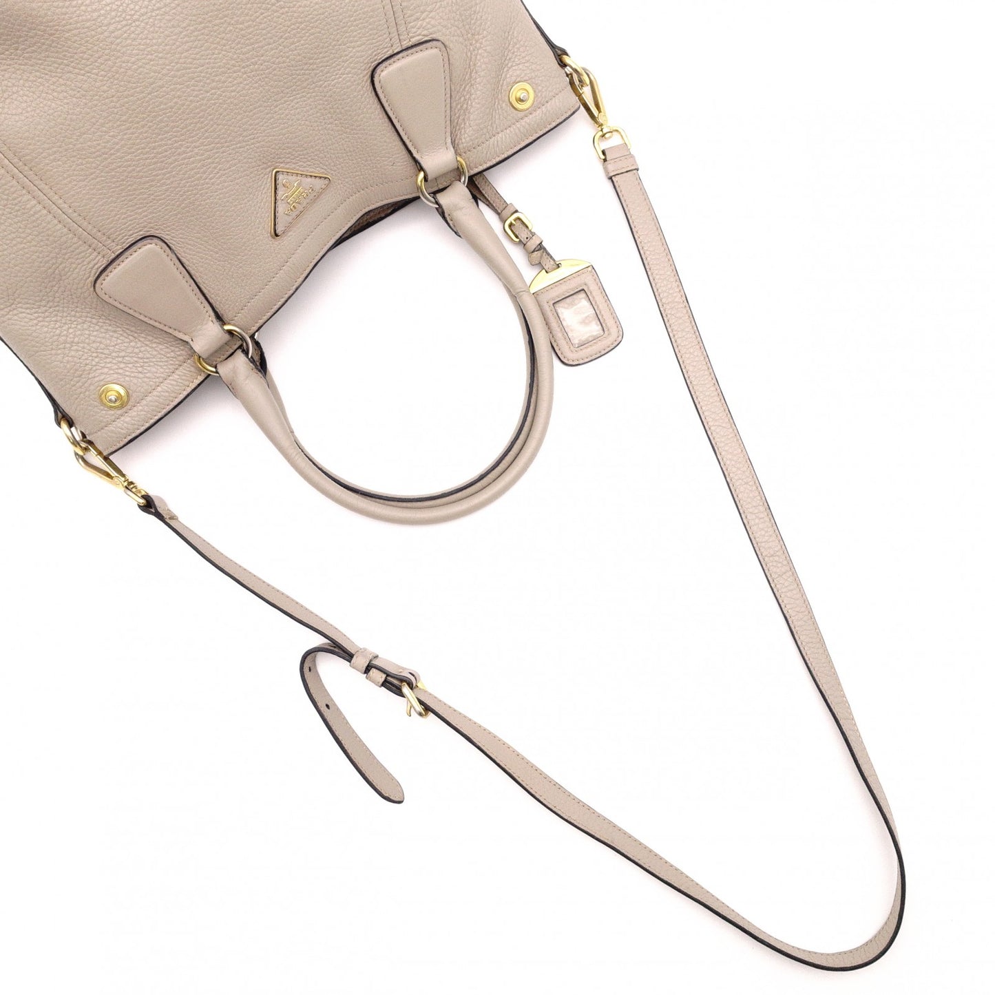 PRADA Vittello Dino Handbag, 2-Way, Leather, Beige, Women's