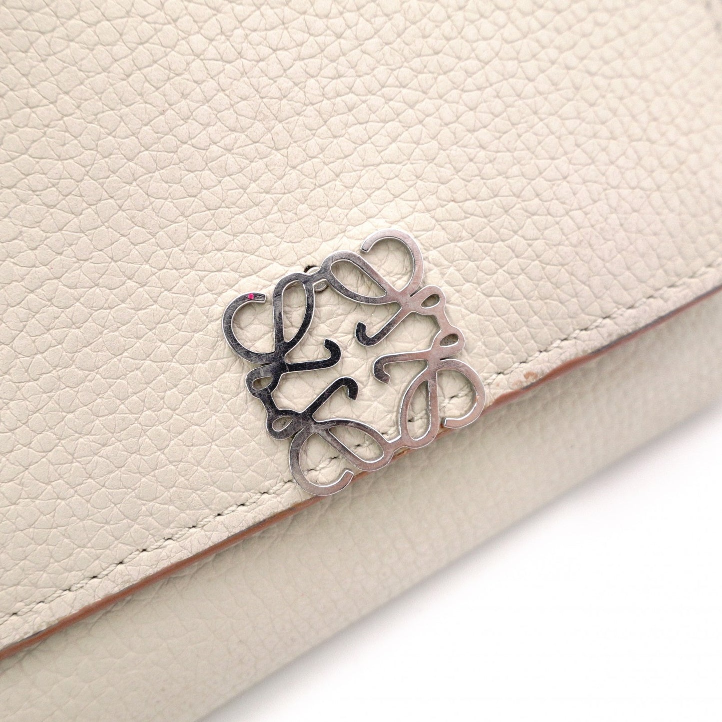 LOEWE Anagram Tri-fold Wallet, Leather, Beige, with Silver Hardware