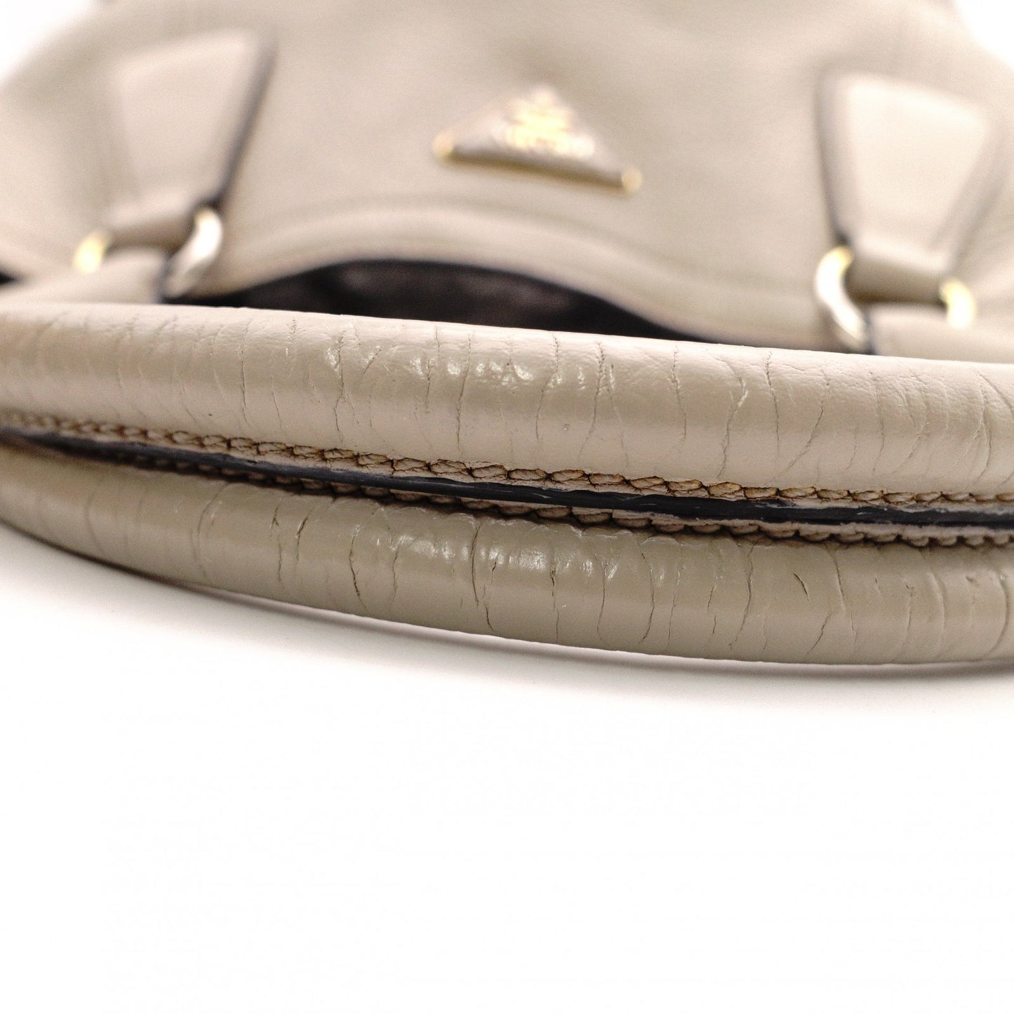 PRADA Vittello Dino Handbag, 2-Way, Leather, Beige, Women's