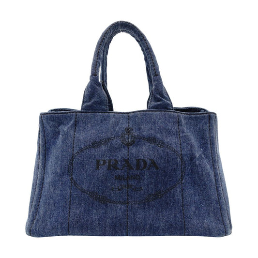 PRADA Canapa Medium Denim Blue Canvas Handbag with Logo 7-7-246