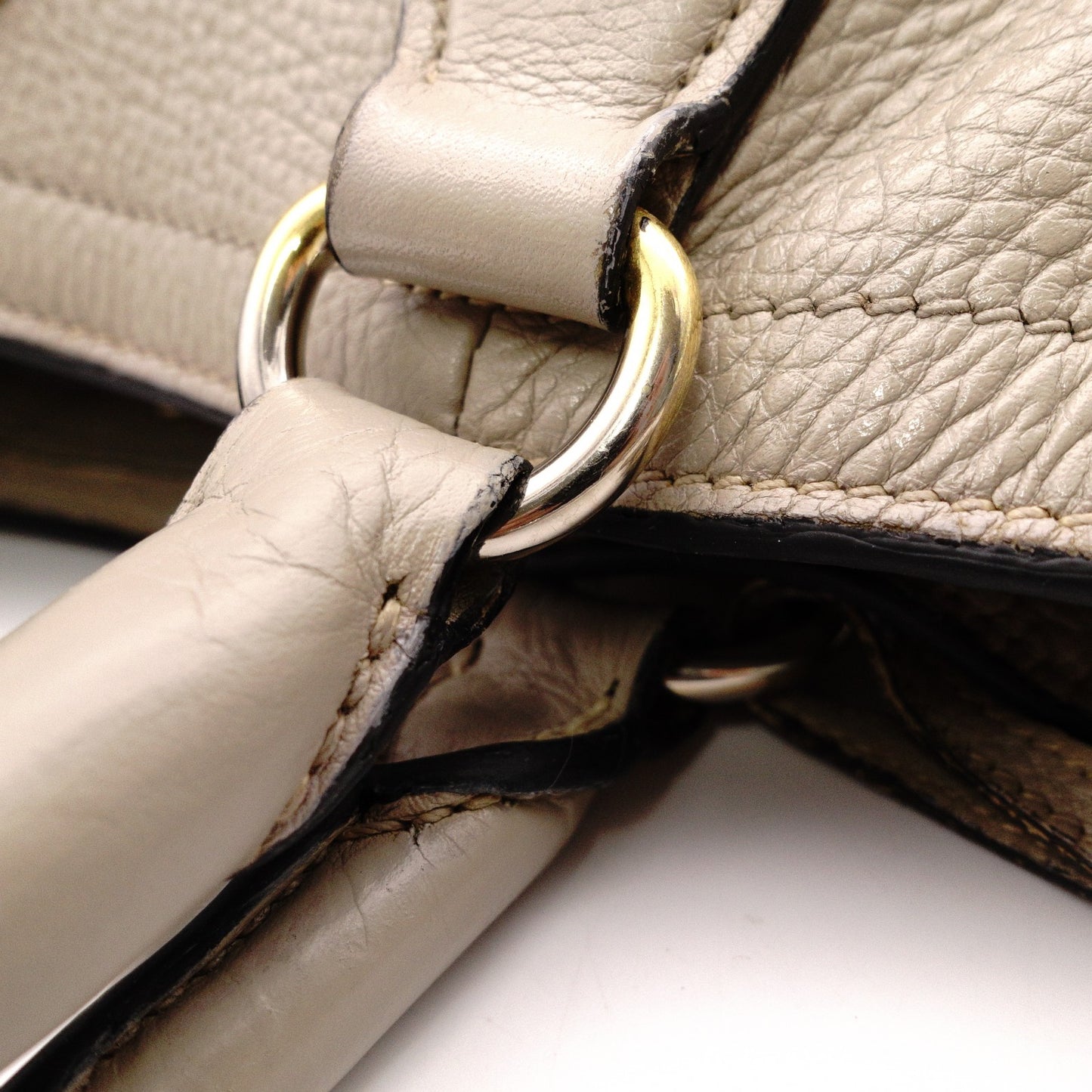 PRADA Vittello Dino Handbag, 2-Way, Leather, Beige, Women's