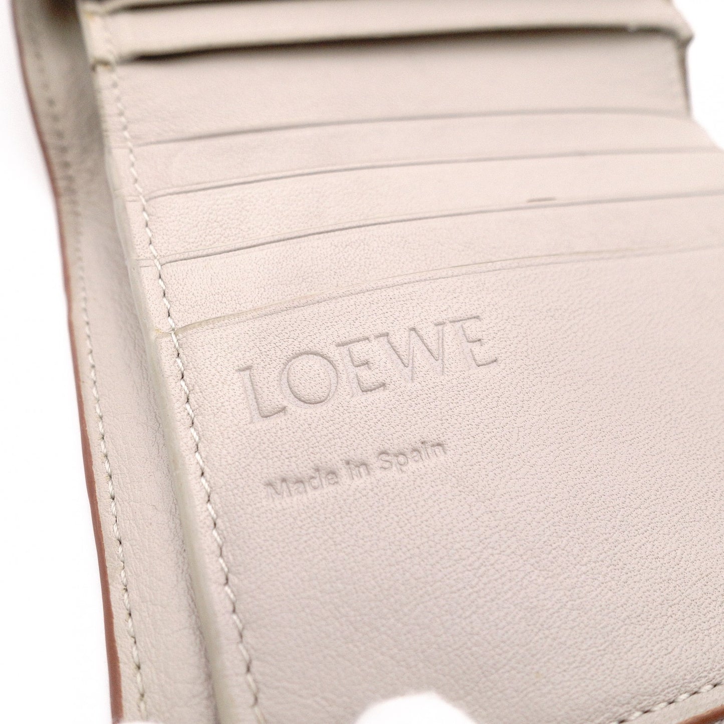 LOEWE Anagram Tri-fold Wallet, Leather, Beige, with Silver Hardware