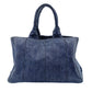 PRADA Canapa Medium Denim Blue Canvas Handbag with Logo 7-7-246