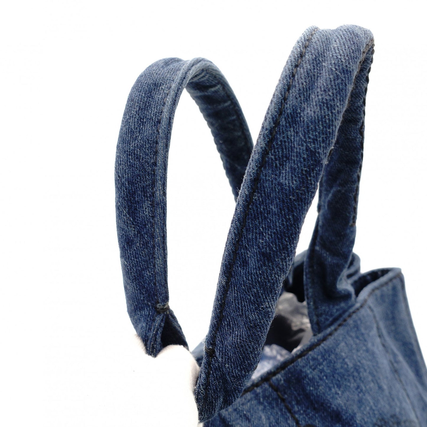 PRADA Canapa Medium Denim Blue Canvas Handbag with Logo 7-7-246