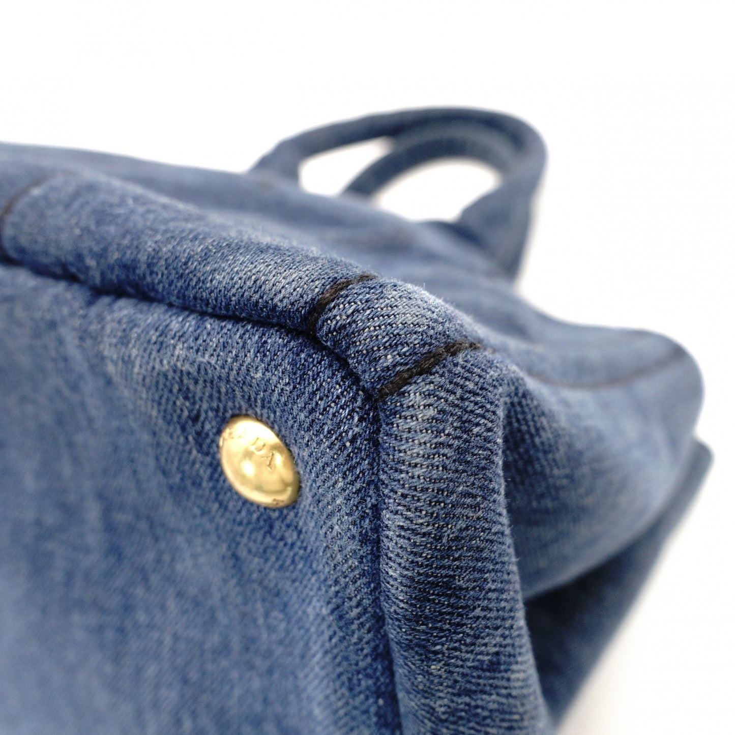 PRADA Canapa Medium Denim Blue Canvas Handbag with Logo 7-7-246