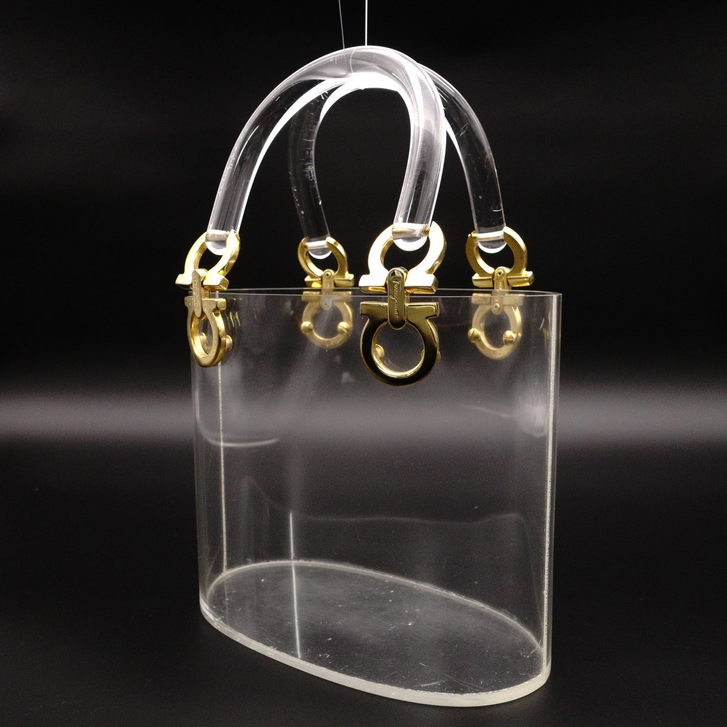 Salvatore Ferragamo Ganchini Clear Acrylic Bucket Bag Handbag Women