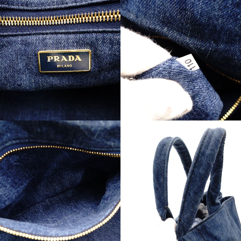 PRADA Canapa Medium Denim Blue Canvas Handbag with Logo 7-7-246