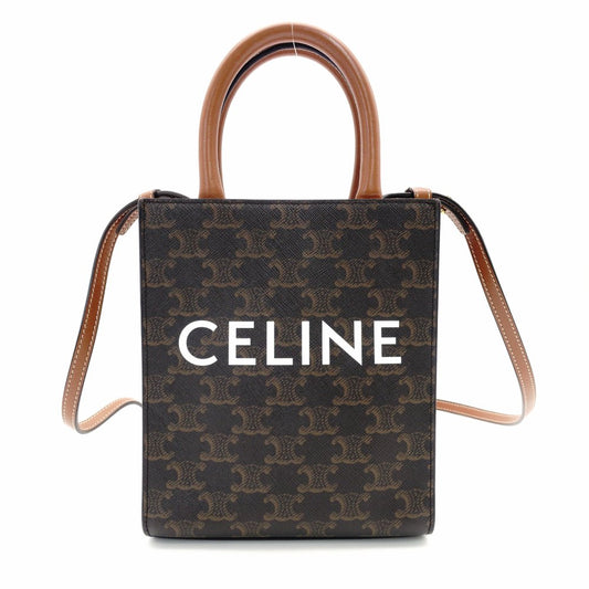 Celine Mini Vertical Cabas Triomphe 2-Way Shoulder Bag Brown PVC Leather Crossbody 7-11-596