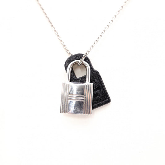 HERMES O'Kelly Necklace, Metal and Leather, Silver, D Stamp
