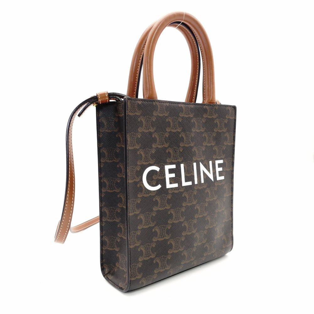Celine Mini Vertical Cabas Triomphe 2-Way Shoulder Bag Brown PVC Leather Crossbody 7-11-596