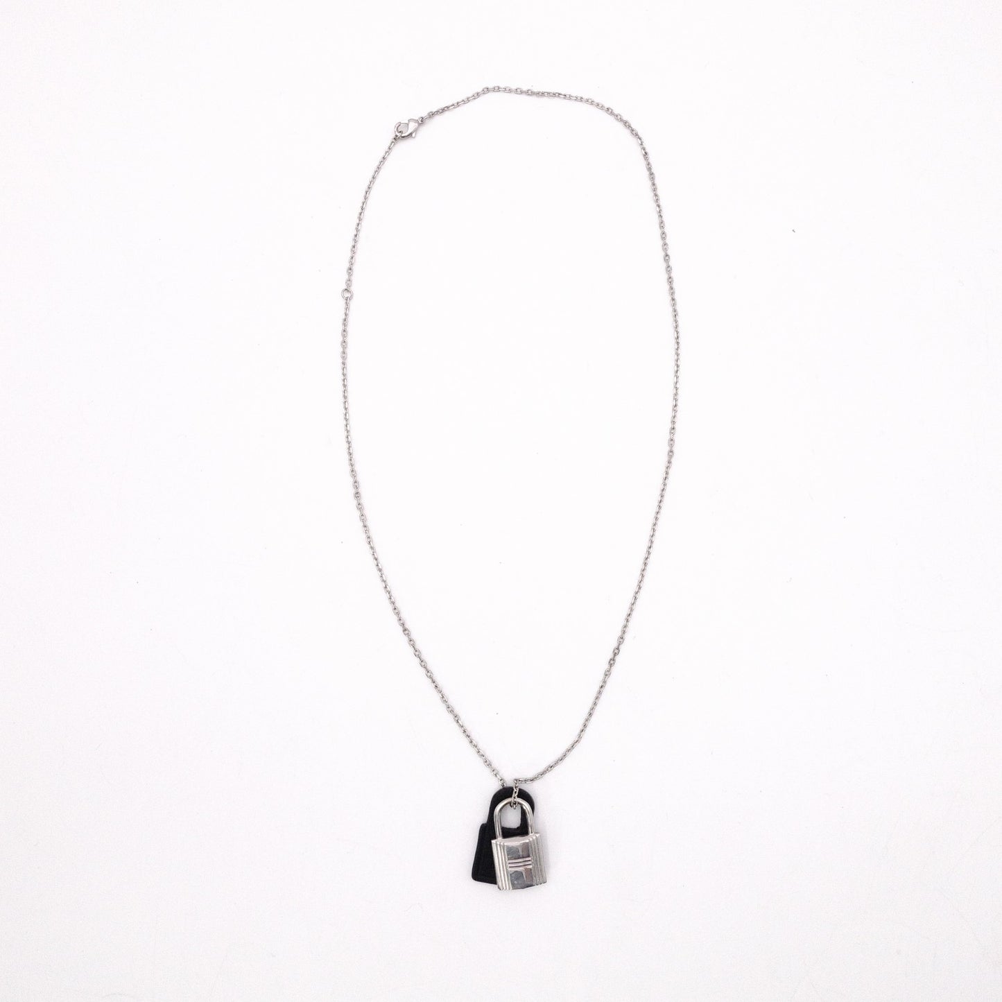 HERMES O'Kelly Necklace, Metal and Leather, Silver, D Stamp