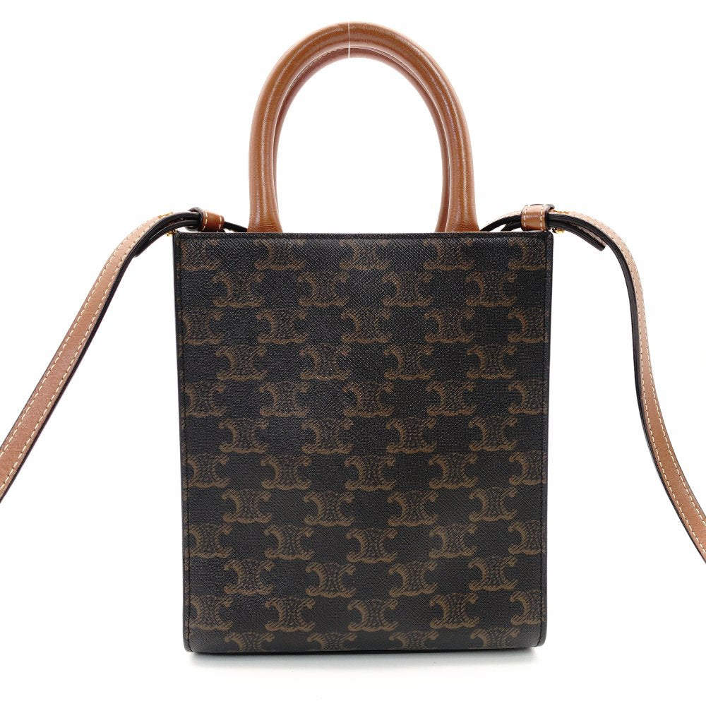 Celine Mini Vertical Cabas Triomphe 2-Way Shoulder Bag Brown PVC Leather Crossbody 7-11-596