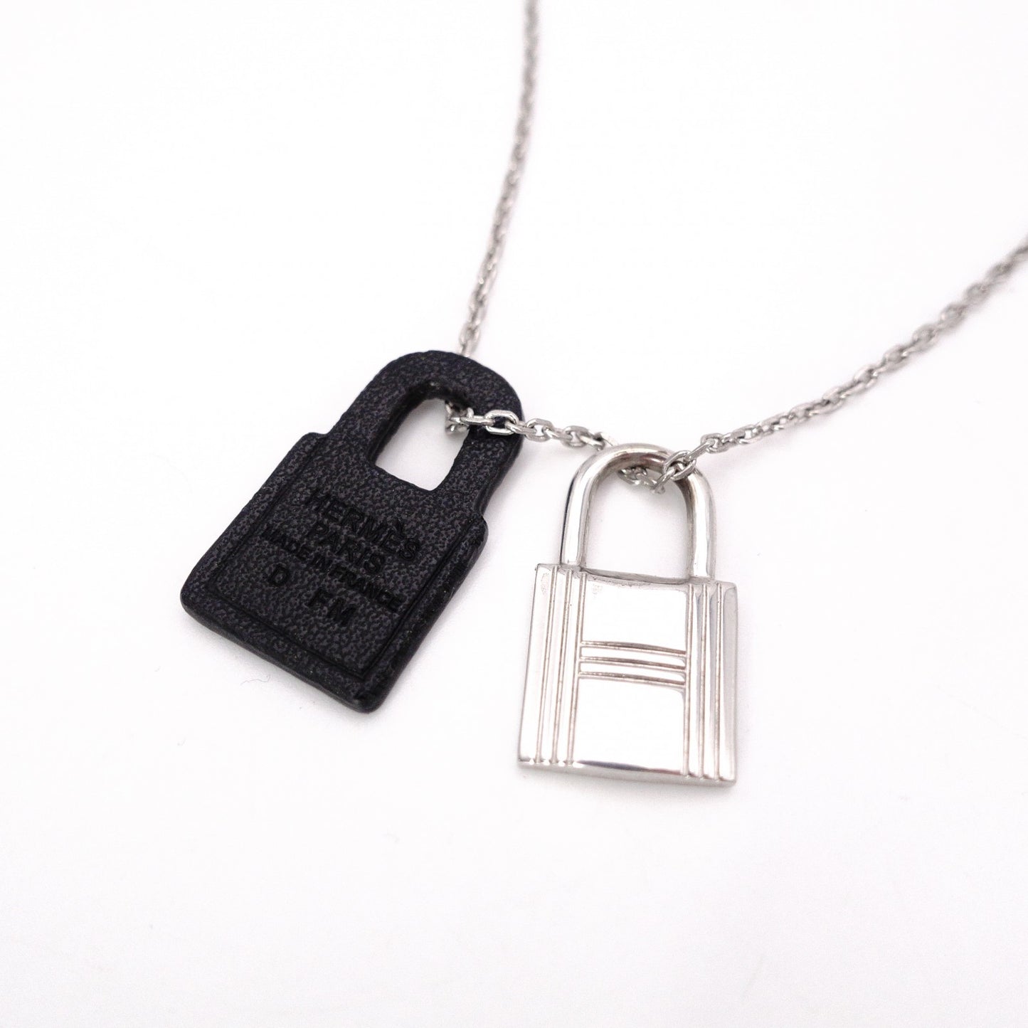 HERMES O'Kelly Necklace, Metal and Leather, Silver, D Stamp