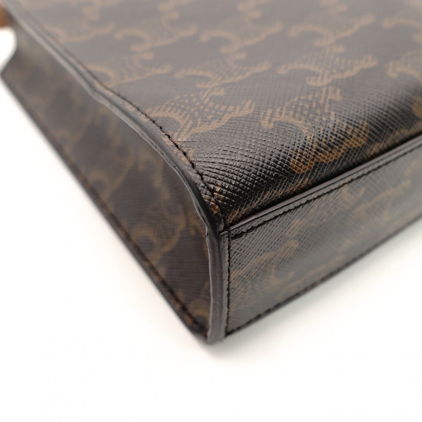 Celine Mini Vertical Cabas Triomphe 2-Way Shoulder Bag Brown PVC Leather Crossbody 7-11-596