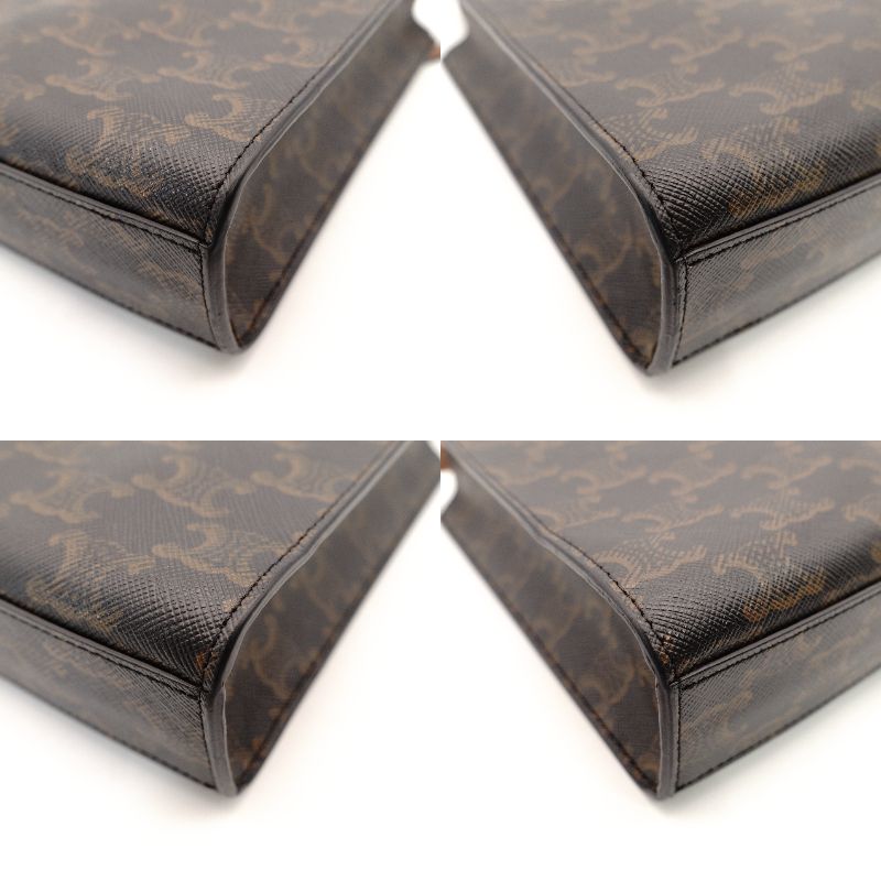 Celine Mini Vertical Cabas Triomphe 2-Way Shoulder Bag Brown PVC Leather Crossbody 7-11-596